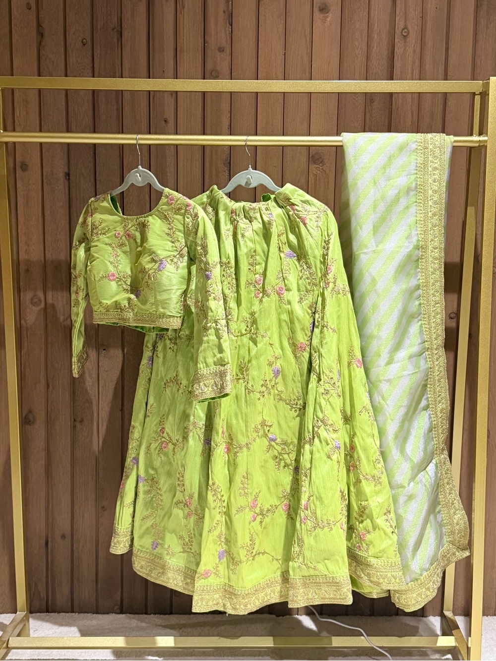 Lime Green Floral Embroidered Lehenga with Dupatta